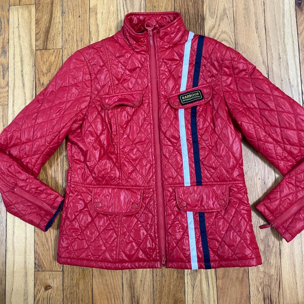 Vintage Barbour Red Diamond Quilted Jacket Size 12
